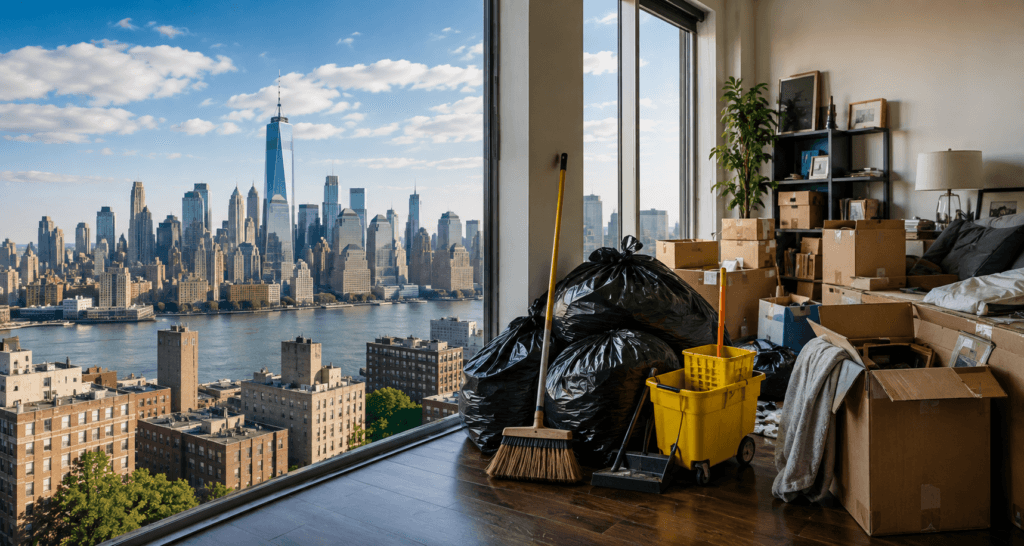 New York City apartment cleanup and cleanout with Manhattan skyline